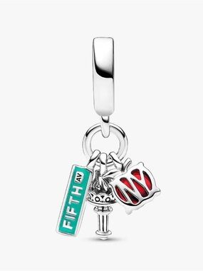 Sterling Silver NYC Apple, Torch and Street Sign Triple Dangle Charm